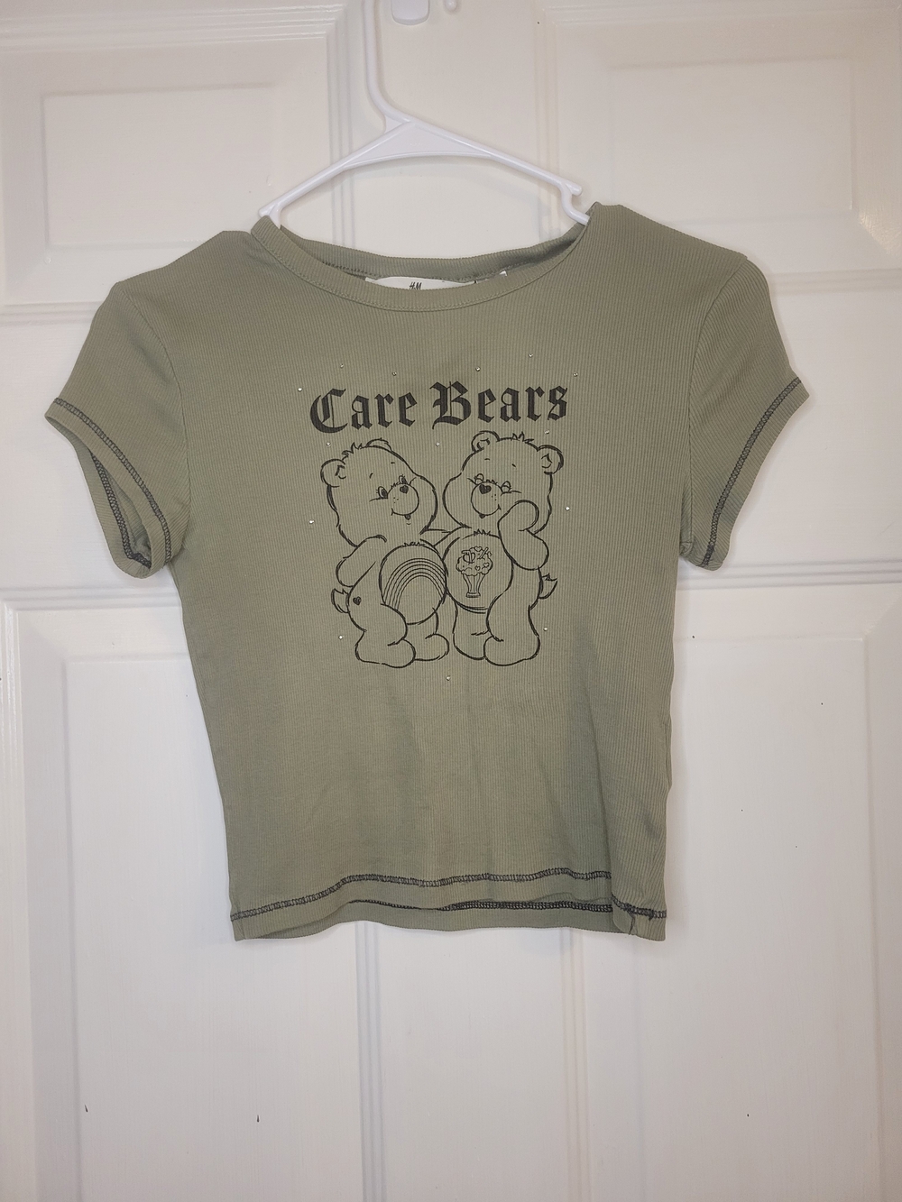H&M Olive Green Care Bears Graphic Tee